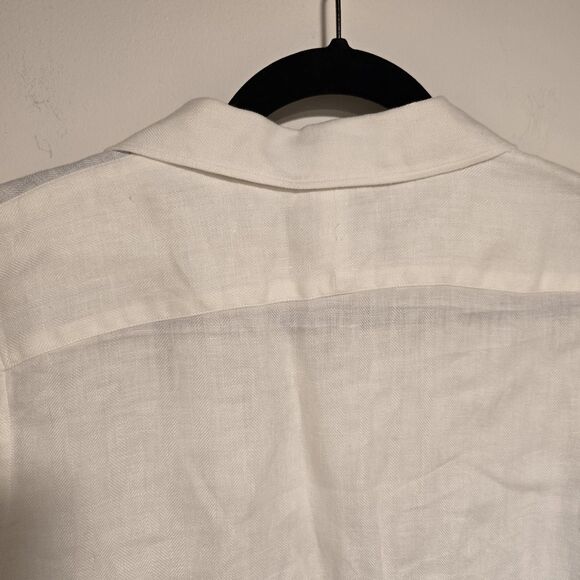 Lauren Ralph Lauren Womens 100% Linen Blouse Shirt Sz M White Embroidered Crest - Picture 8 of 10